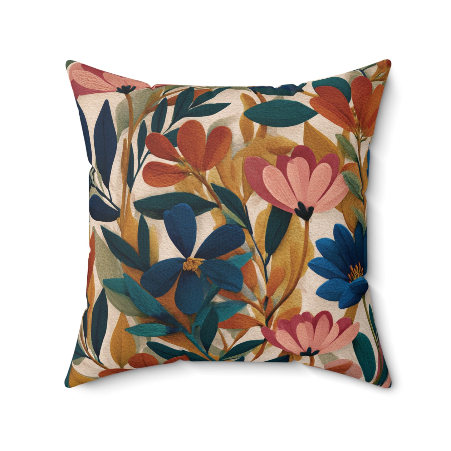 Autumn Floral Pattern Pillow | Botanical Throw Pillow, Colorful Leaves