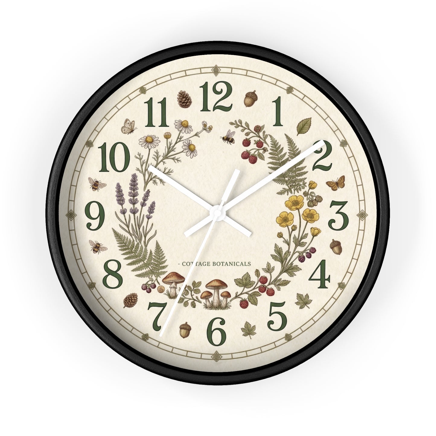 Botanical Wreath Wall Clock | Cottage Floral Timepiece