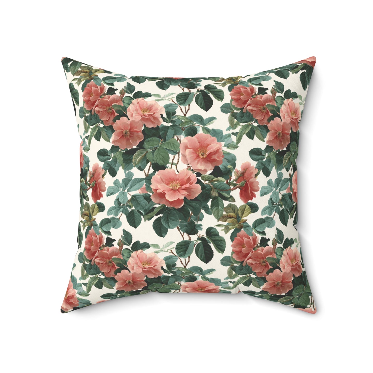 Vintage Pink Roses Floral Pillow | Spun Polyester Square Pillow