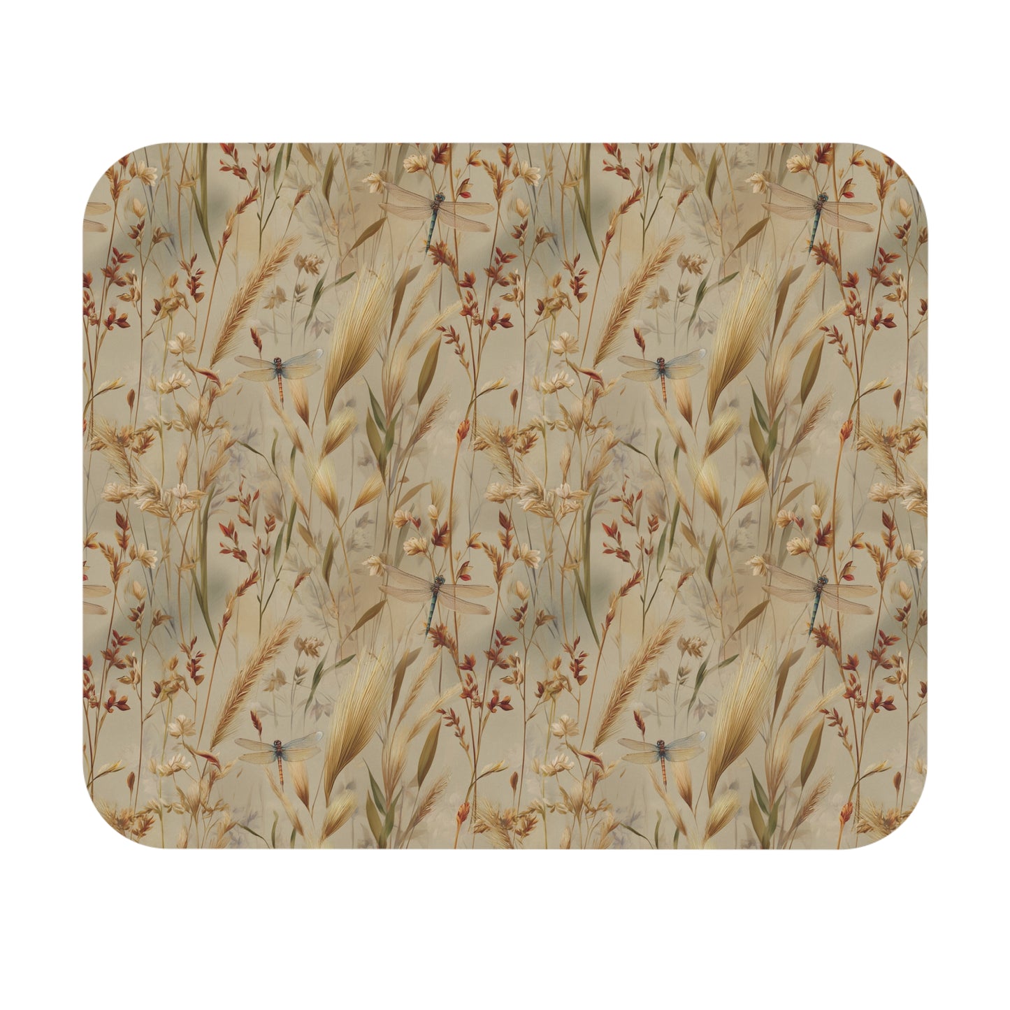 Wildflower Meadow Mouse Pad | Neutral Botanical Floral Desk Mat | Dragonfly Mouse Pad