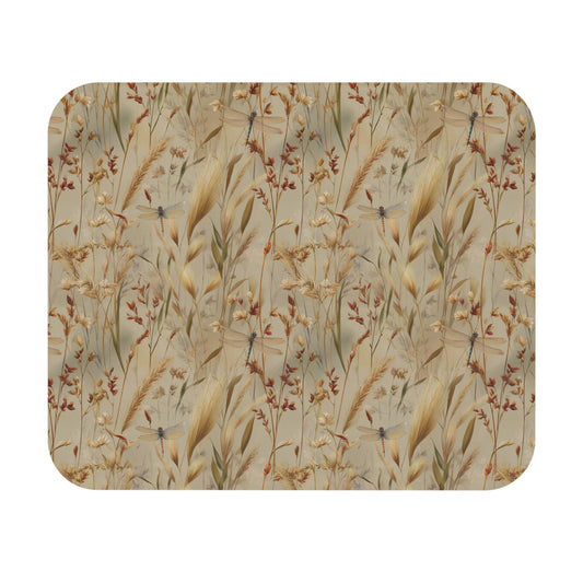 Wildflower Meadow Mouse Pad | Neutral Botanical Floral Desk Mat | Dragonfly Mouse Pad
