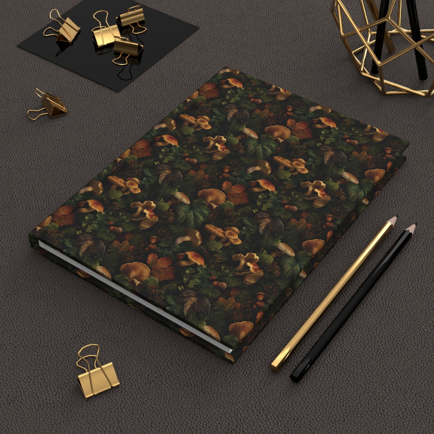 Autumn Mushrooms Hardcover Journal | Forest Mushroom Pattern Notebook
