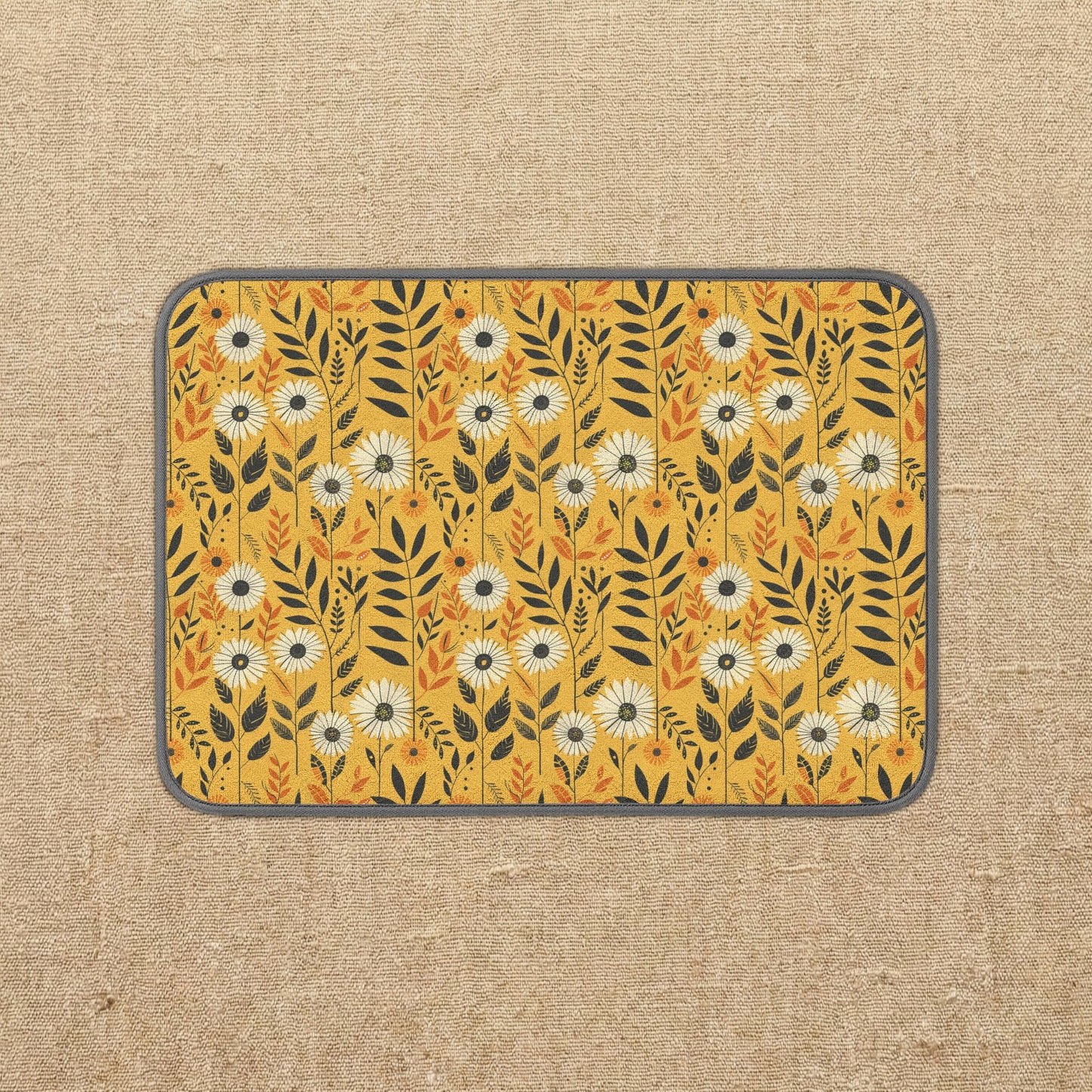 Yellow Daisy Pattern Dish Mat | Floral Kitchen Microfiber Absorbent Mat