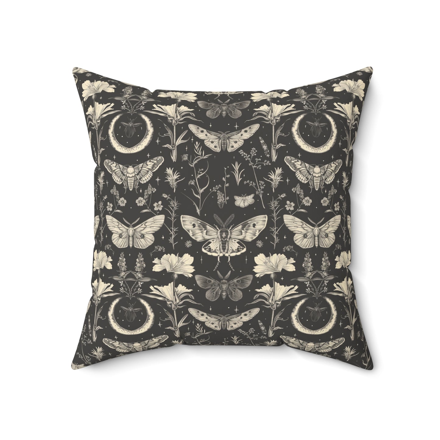 Vintage Moth and Moon Pillow | Botanical Moth Pattern