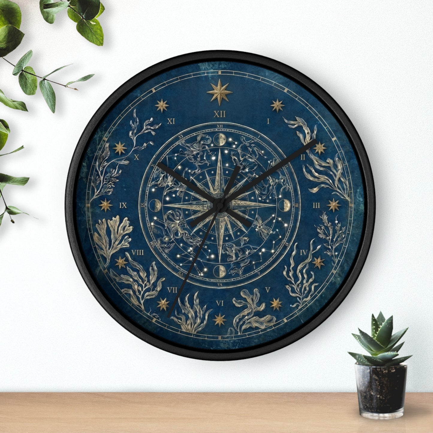 Celestial Star Map Wall Clock | Nautical Seaweed Art, Dark Academia Decor