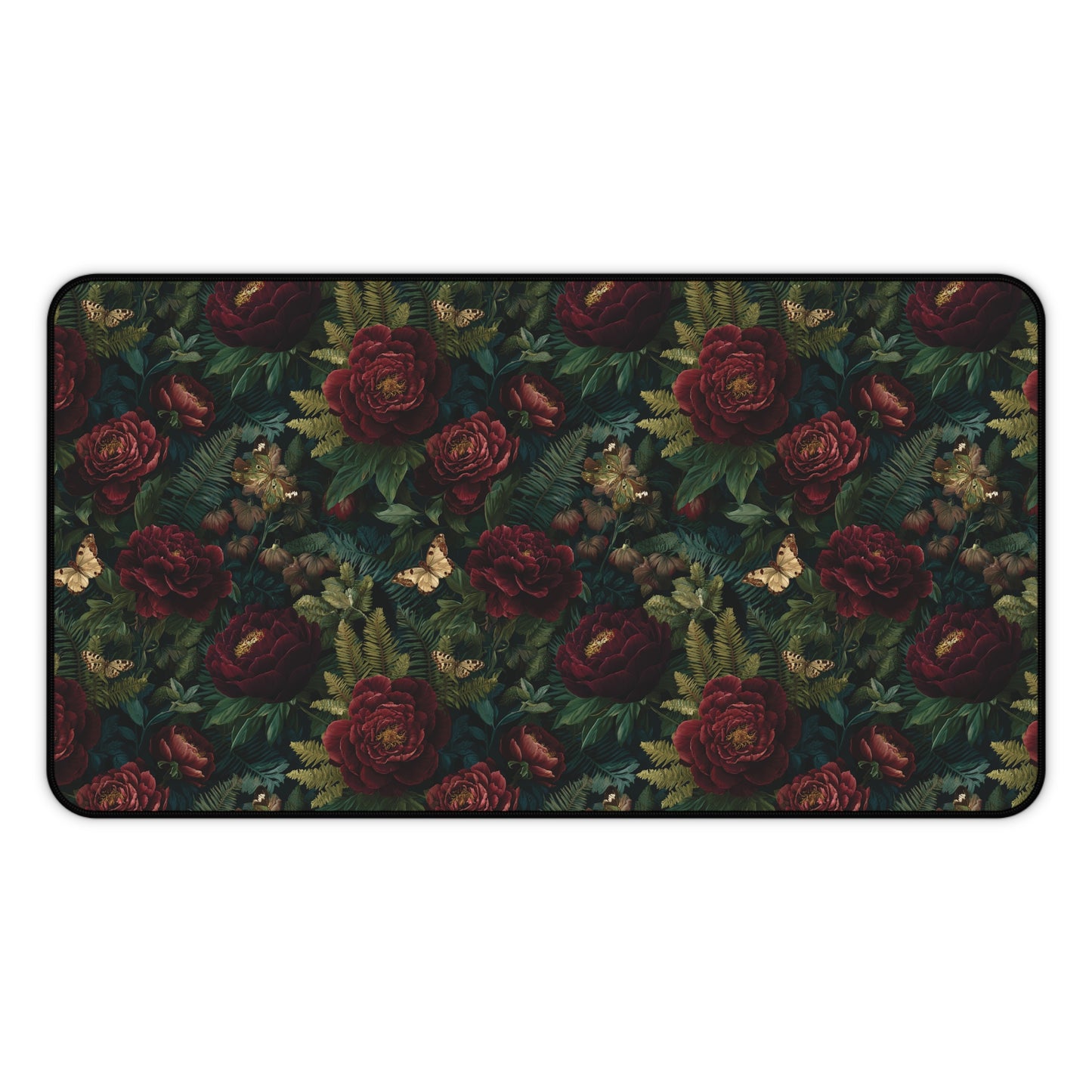 Dark Vintage Rose Desk Mat | Floral Pattern Mouse Pad, Victorian Botanical