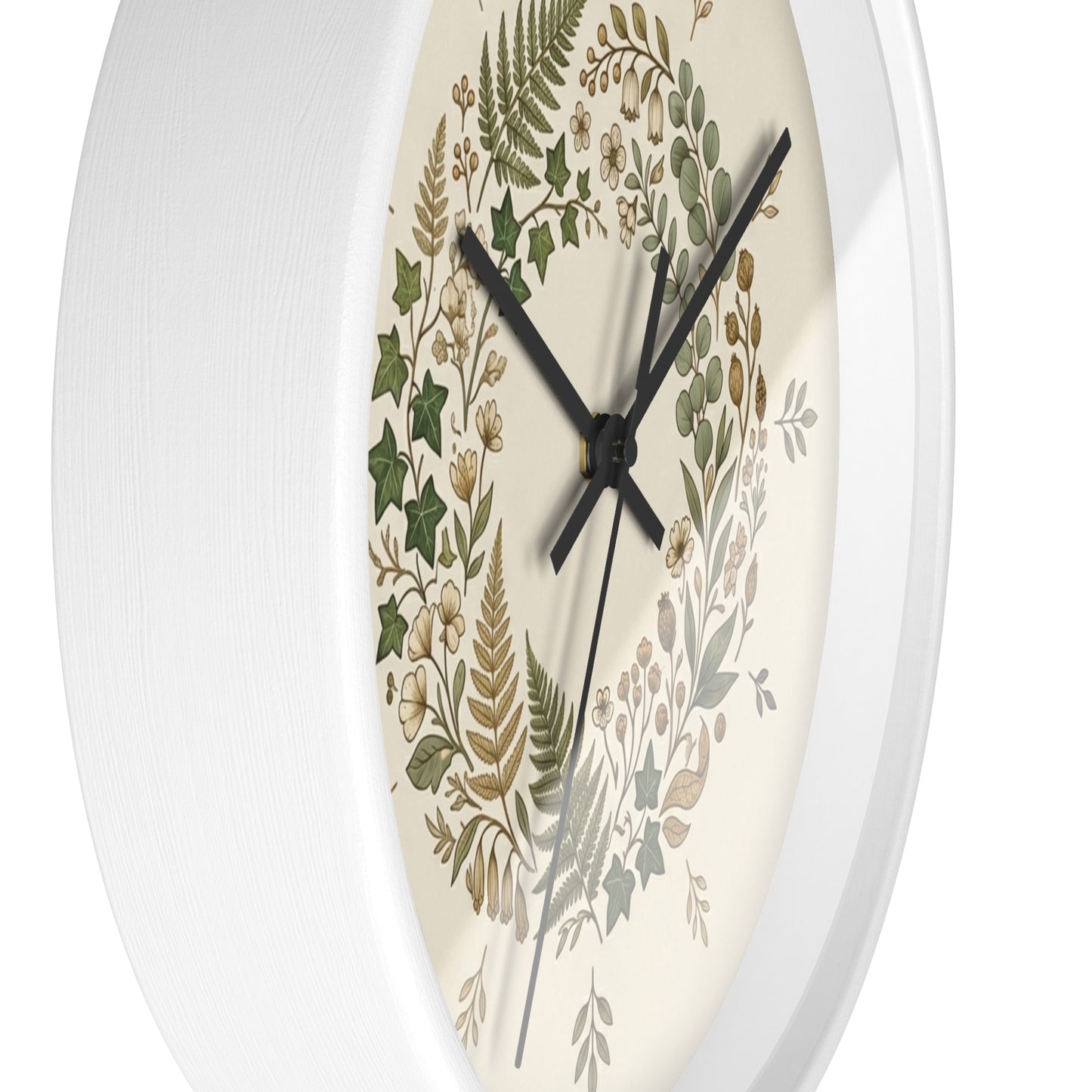Botanical Wreath Wall Clock | Neutral Fern Floral Clock