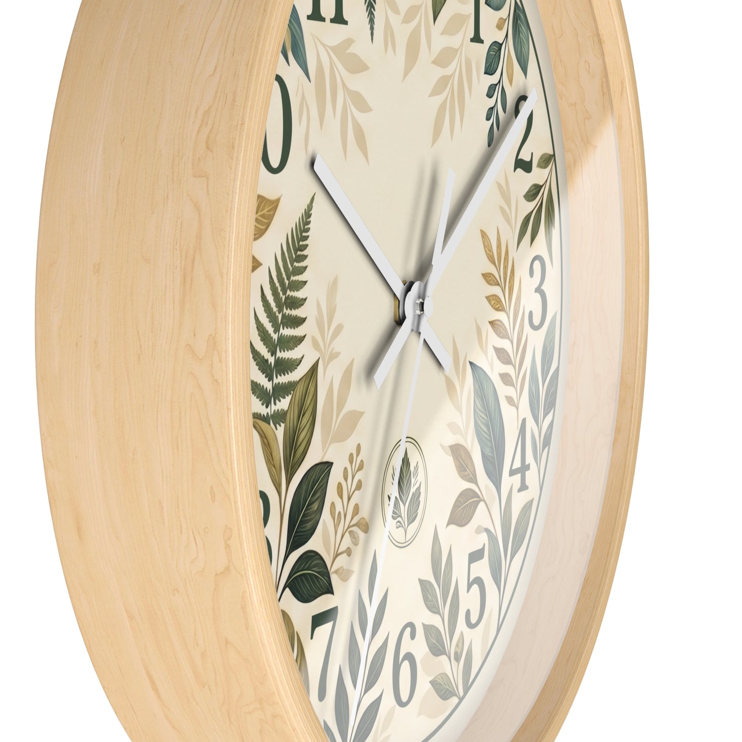 Botanical Leaves Wall Clock | Green Foliage Numbers, Neutral Rustic Decor