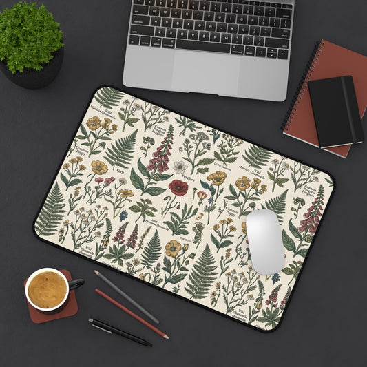 Vintage Botanical Print Desk Mat | Floral Herb Garden Mouse Pad