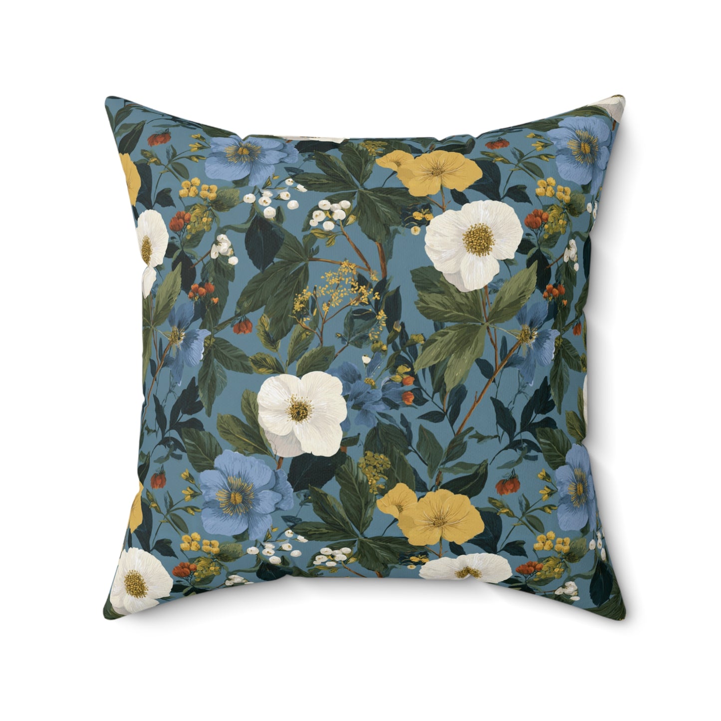 Blue Floral Pattern Pillow | Vintage Botanical Throw Pillow