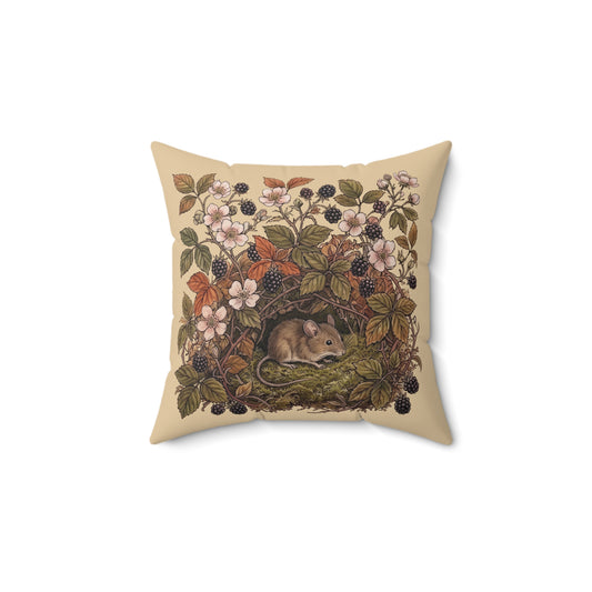 Woodland Mouse Nest Pillow | Vintage Botanical Brambles Illustration