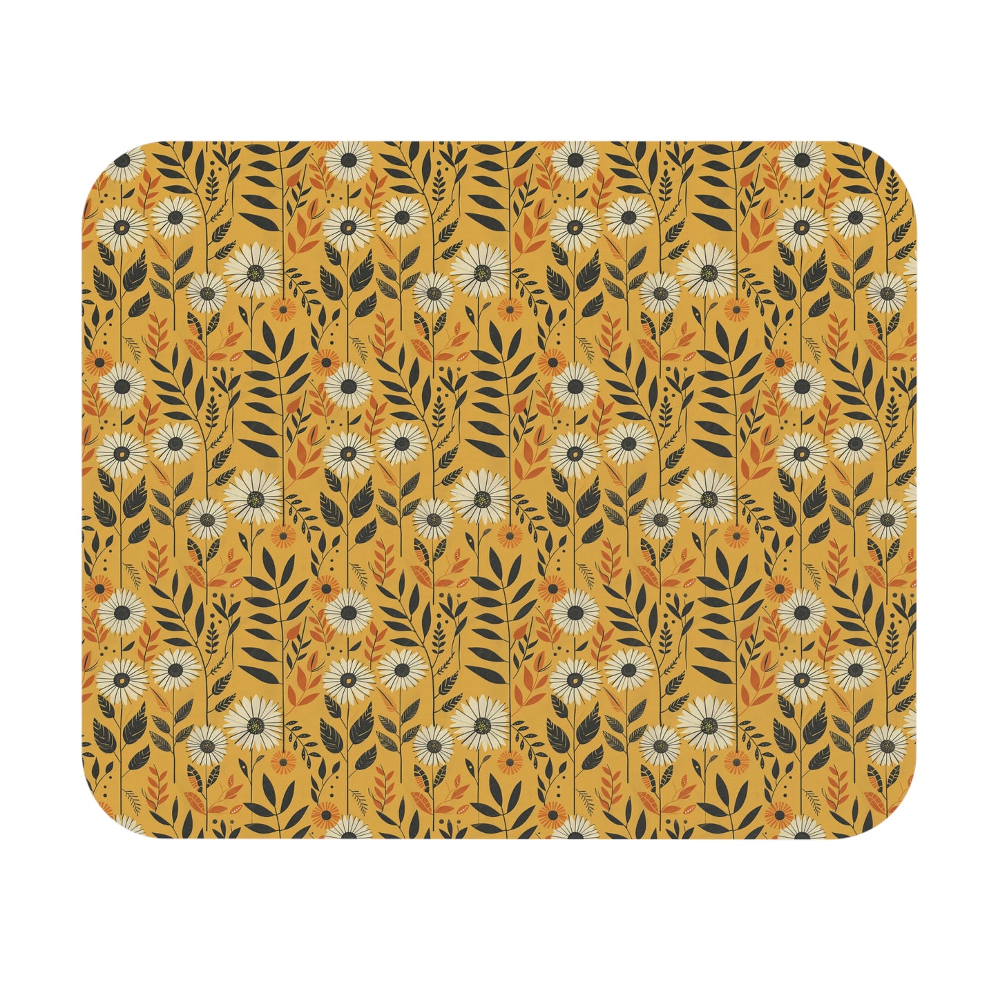 Retro Daisy Pattern Mouse Pad | Yellow Floral Desk Mat