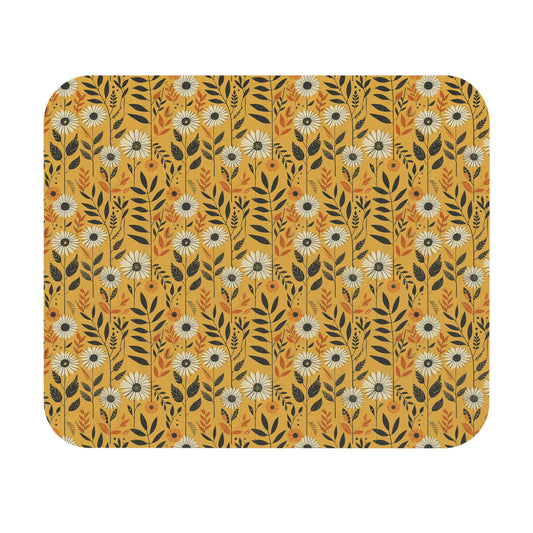Retro Daisy Pattern Mouse Pad | Yellow Floral Desk Mat