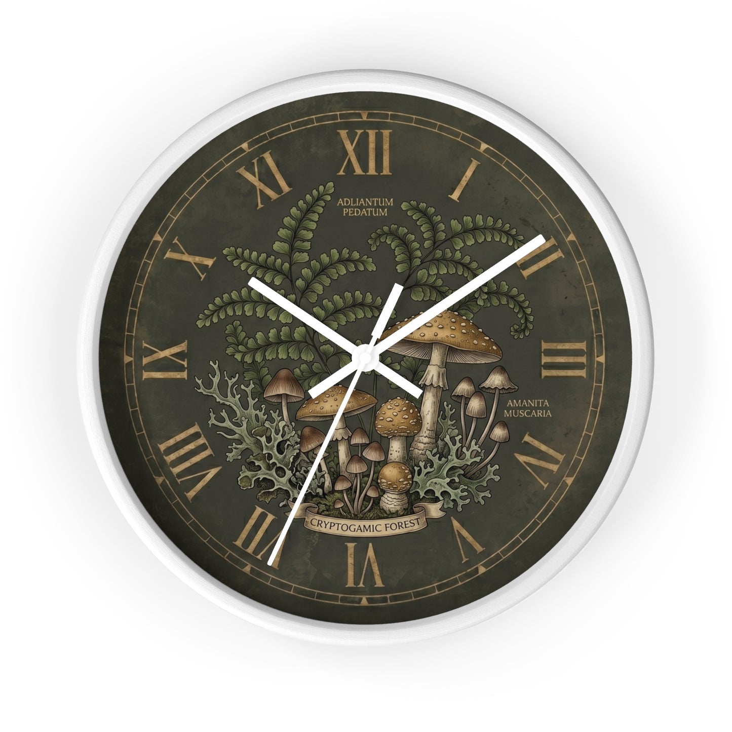 Mushroom Botanical Wall Clock | Vintage Fern Illustration