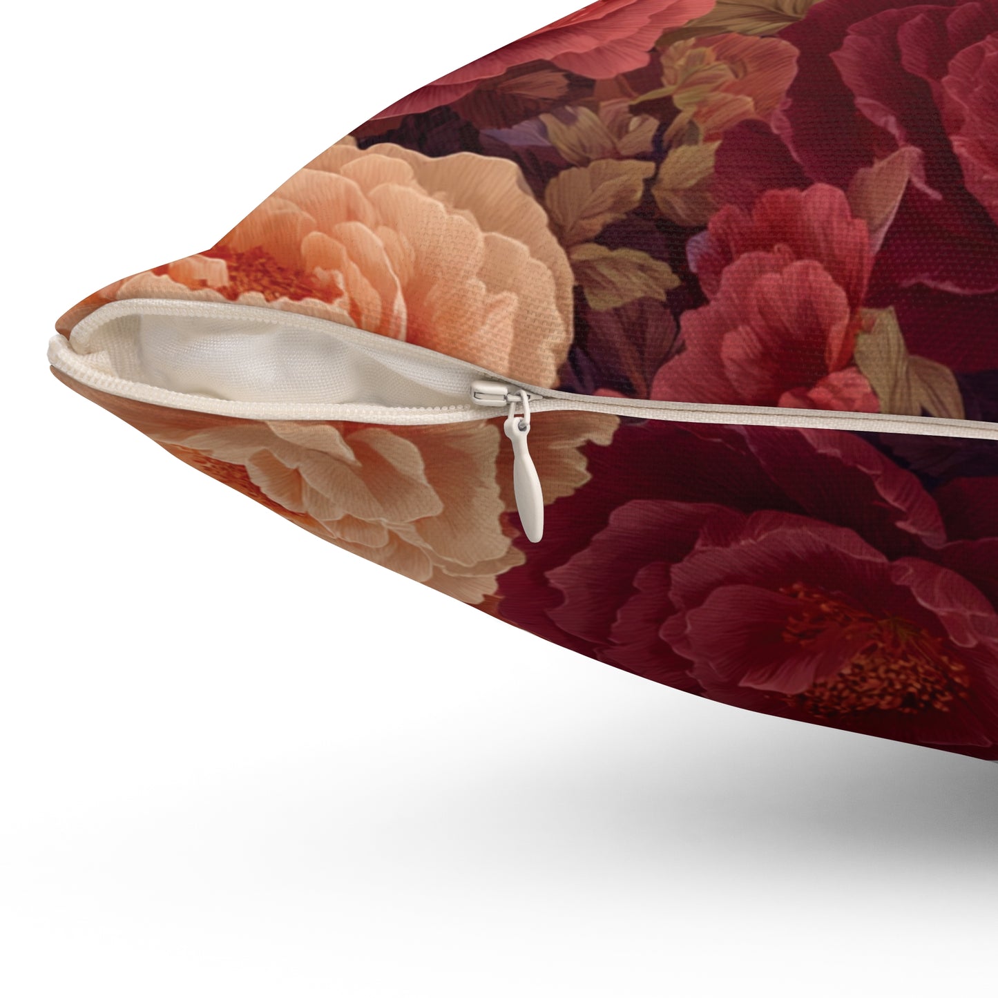 Vintage Rose Floral Pillow | Dark Burgundy Peach Garden Cushion
