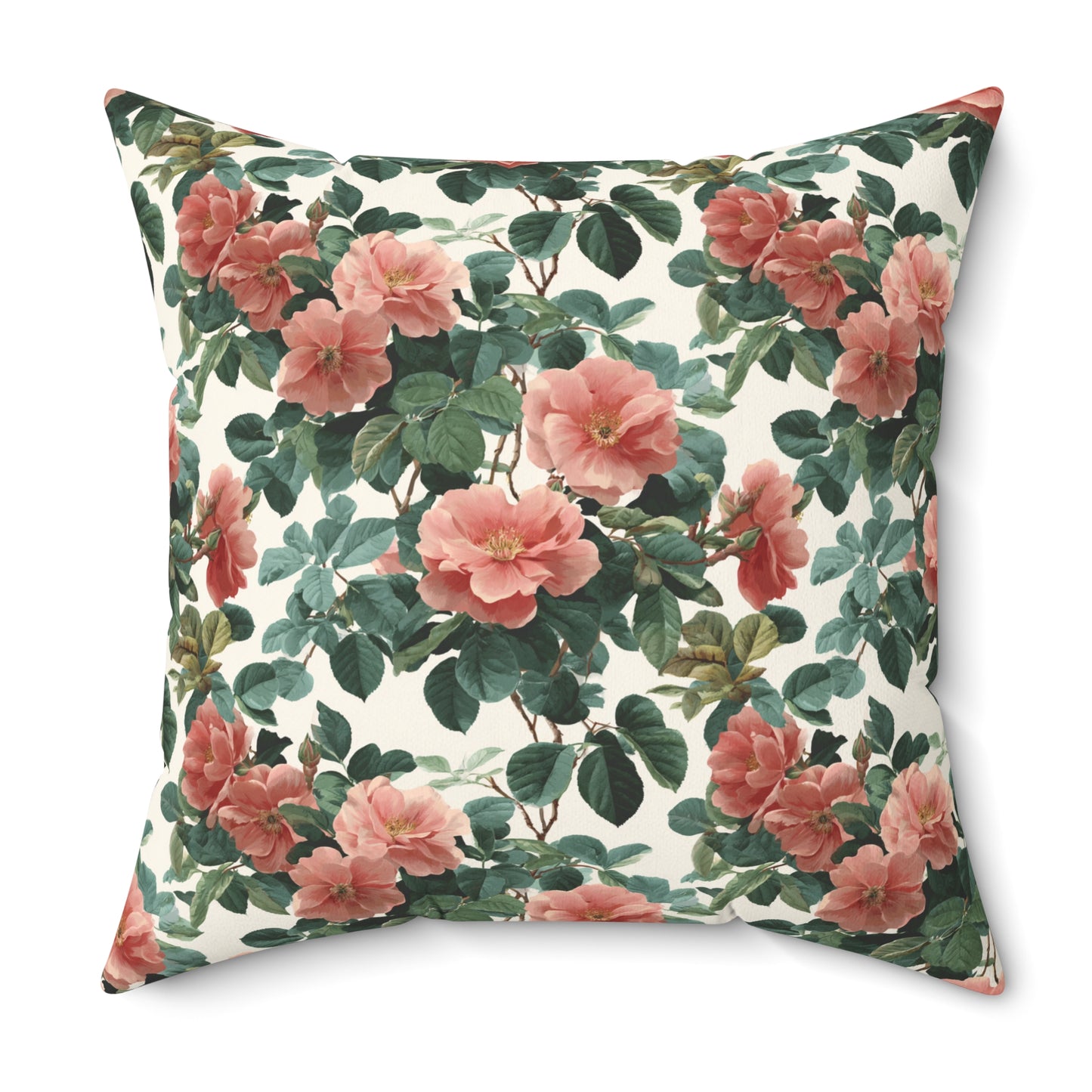Vintage Pink Roses Floral Pillow | Spun Polyester Square Pillow