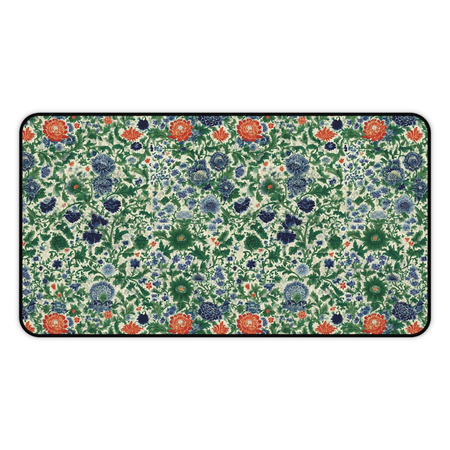 Vintage Floral Pattern Desk Mat | Green Blue Orange Botanical Mouse Pad