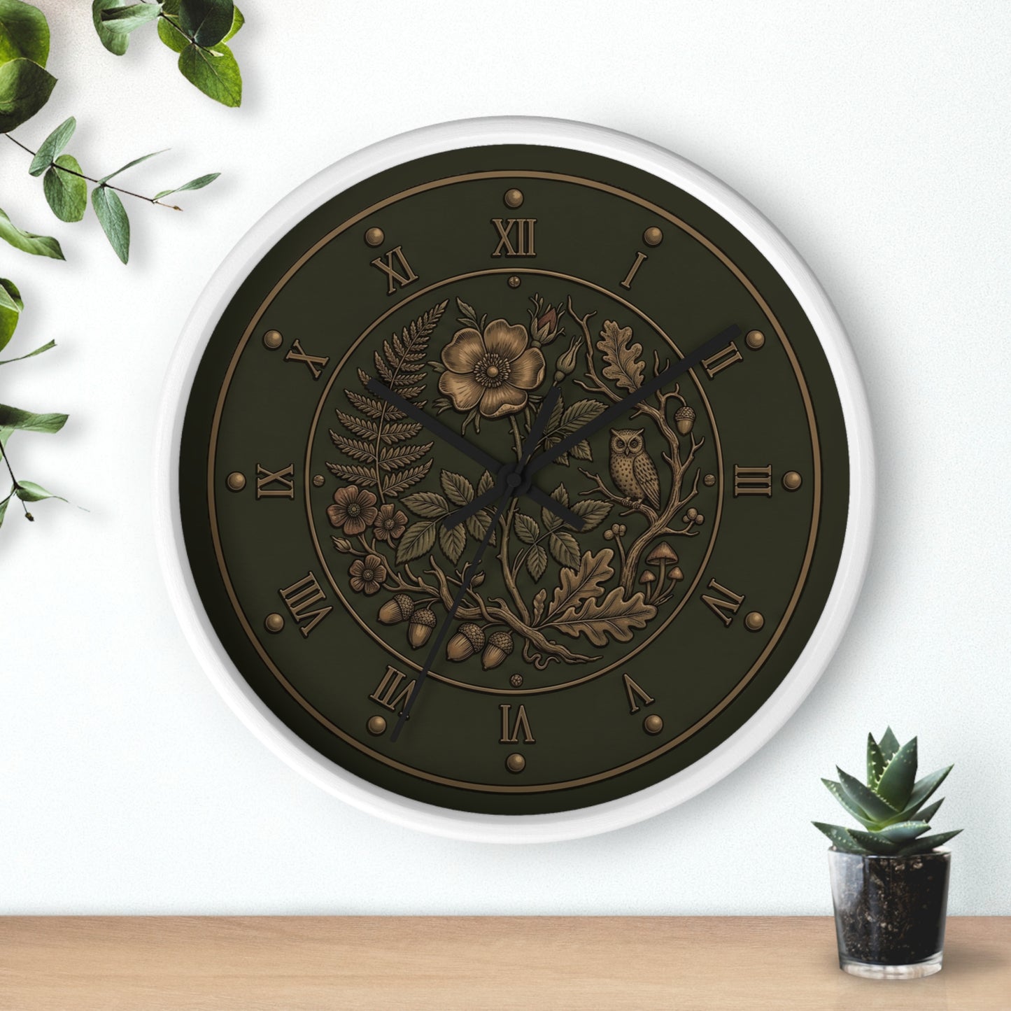 Vintage Floral Clock Wall Clock | Roman Numerals, Botanical Bird Design
