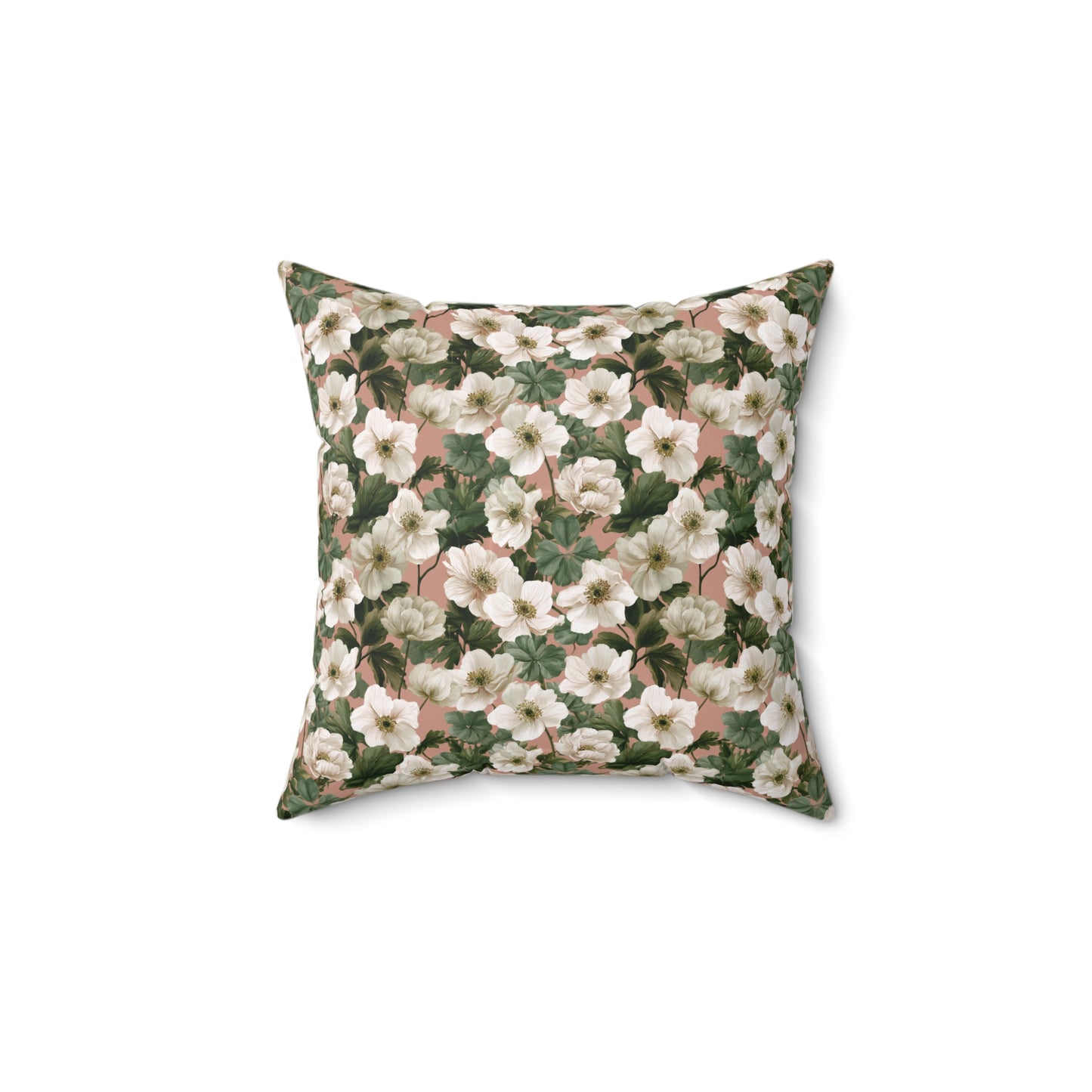 Vintage Floral Pattern Pillow | Square Throw Pillow, Botanical White Anemone Flowers Design
