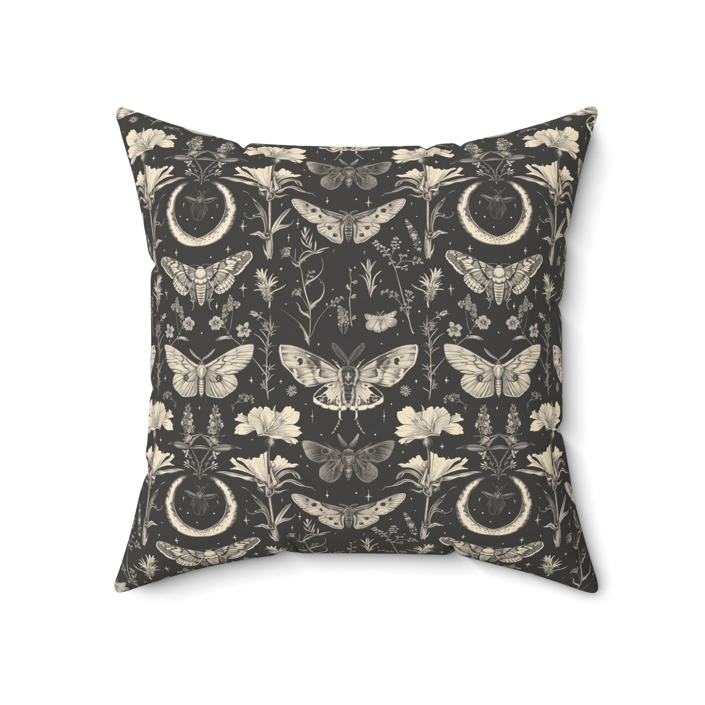 Vintage Moth and Moon Pillow | Botanical Moth Pattern