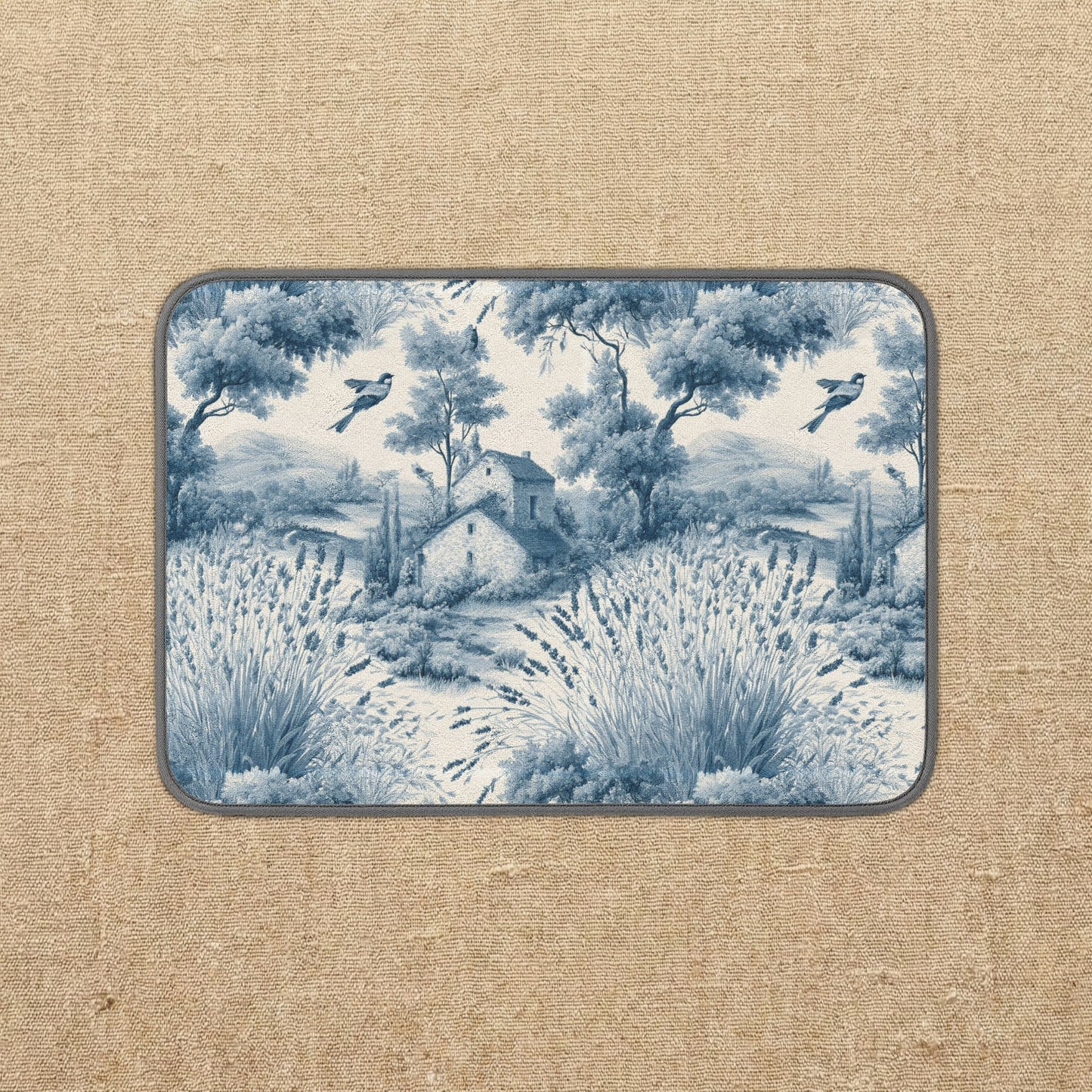 Blue Toile de Jouye Landscape Kitchen Dish Mat | Microfiber Absorbent Floor Rug