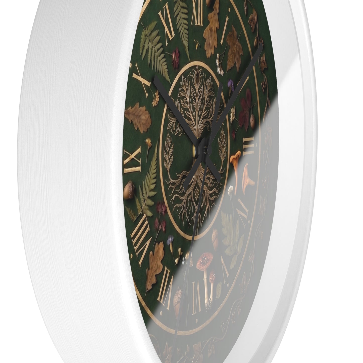 Woodland Tree of Life wall clock | Botanical, mushrooms, fern, roman numerals | Realistic Illustration | Witchy Nature