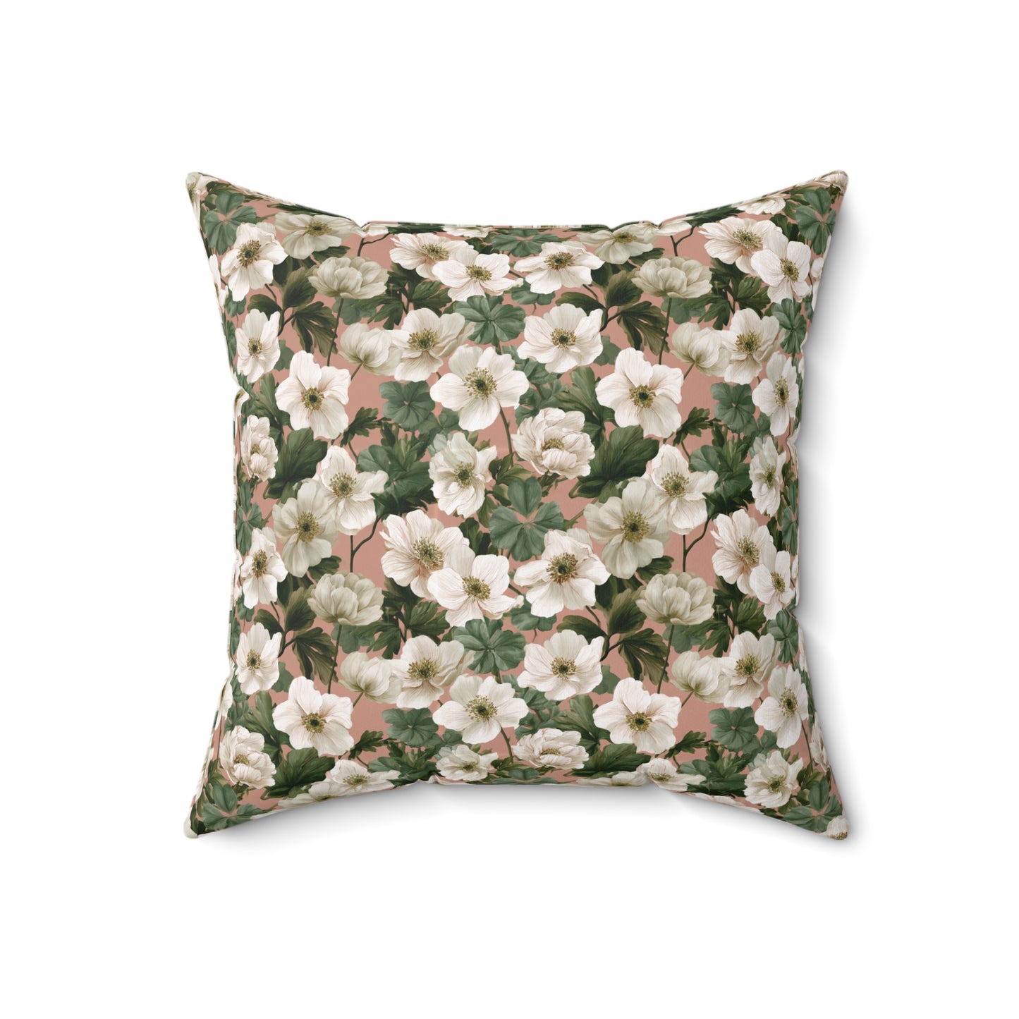 Vintage Floral Pattern Pillow | Square Throw Pillow, Botanical White Anemone Flowers Design