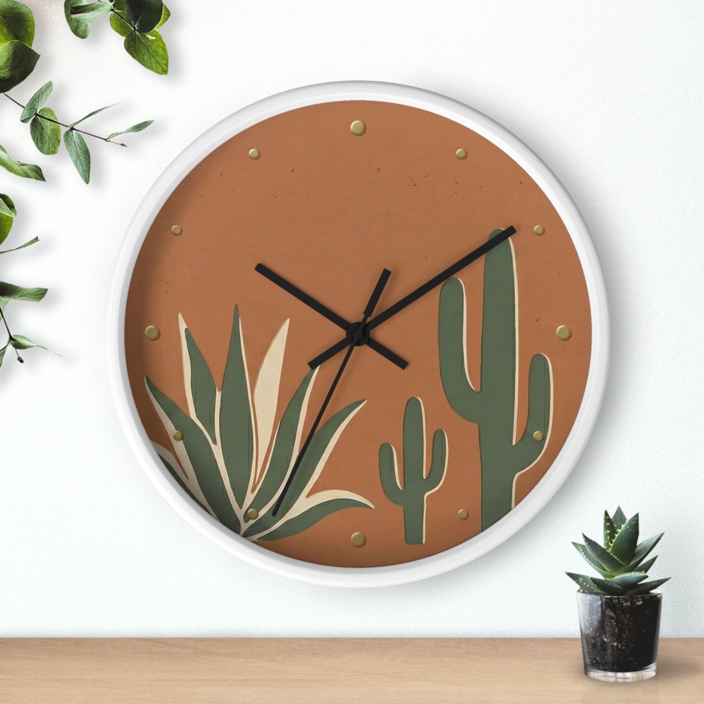 Desert Cactus Illustration Wall Clock | Terracotta Succulent Decor