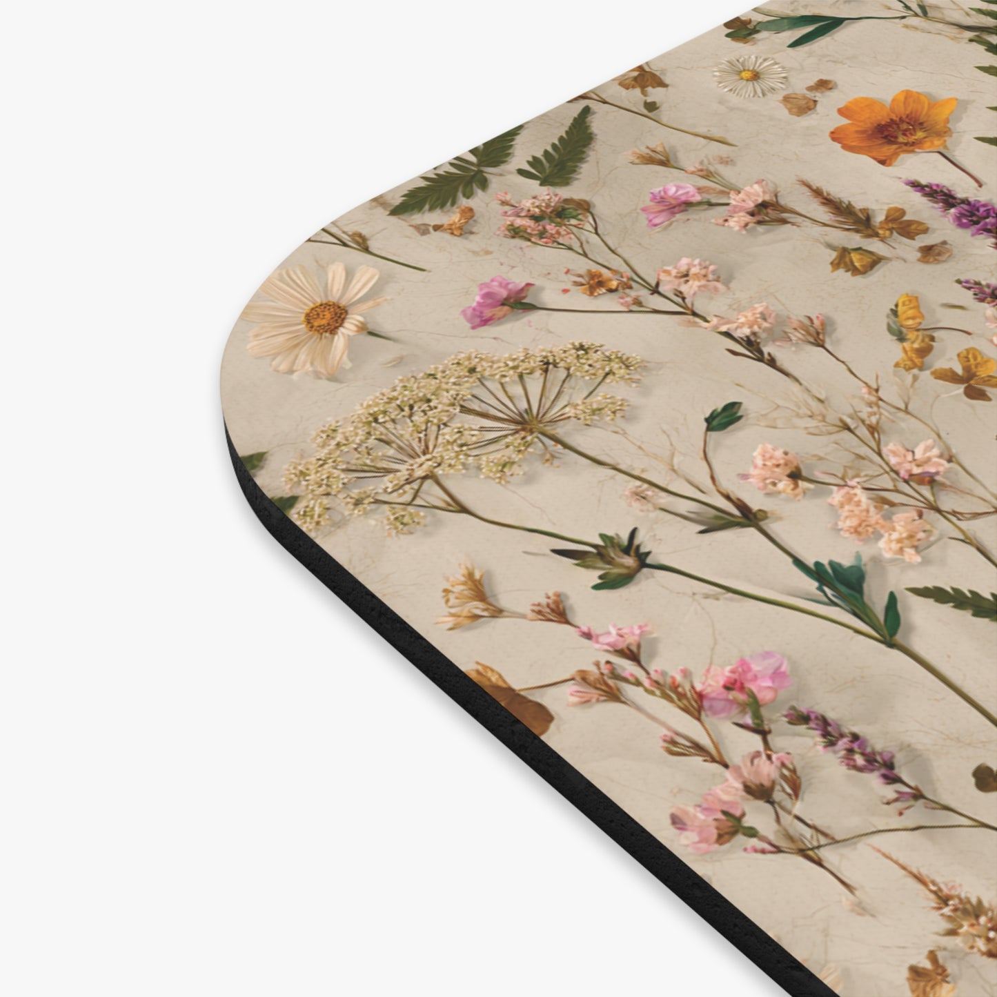 Wildflower & Fern Illustrated Pressed Pattern Mouse Pad | Botanical Floral Desk Mat