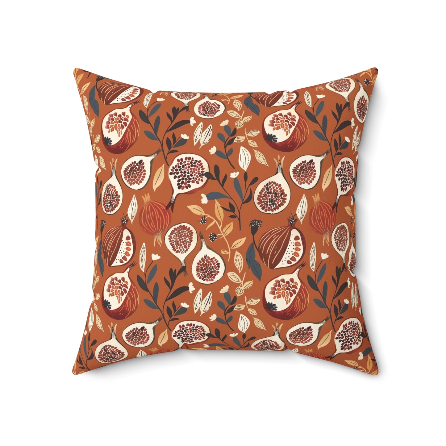 Autumn Fig Pattern Pillow | Rust Botanical Throw Pillow
