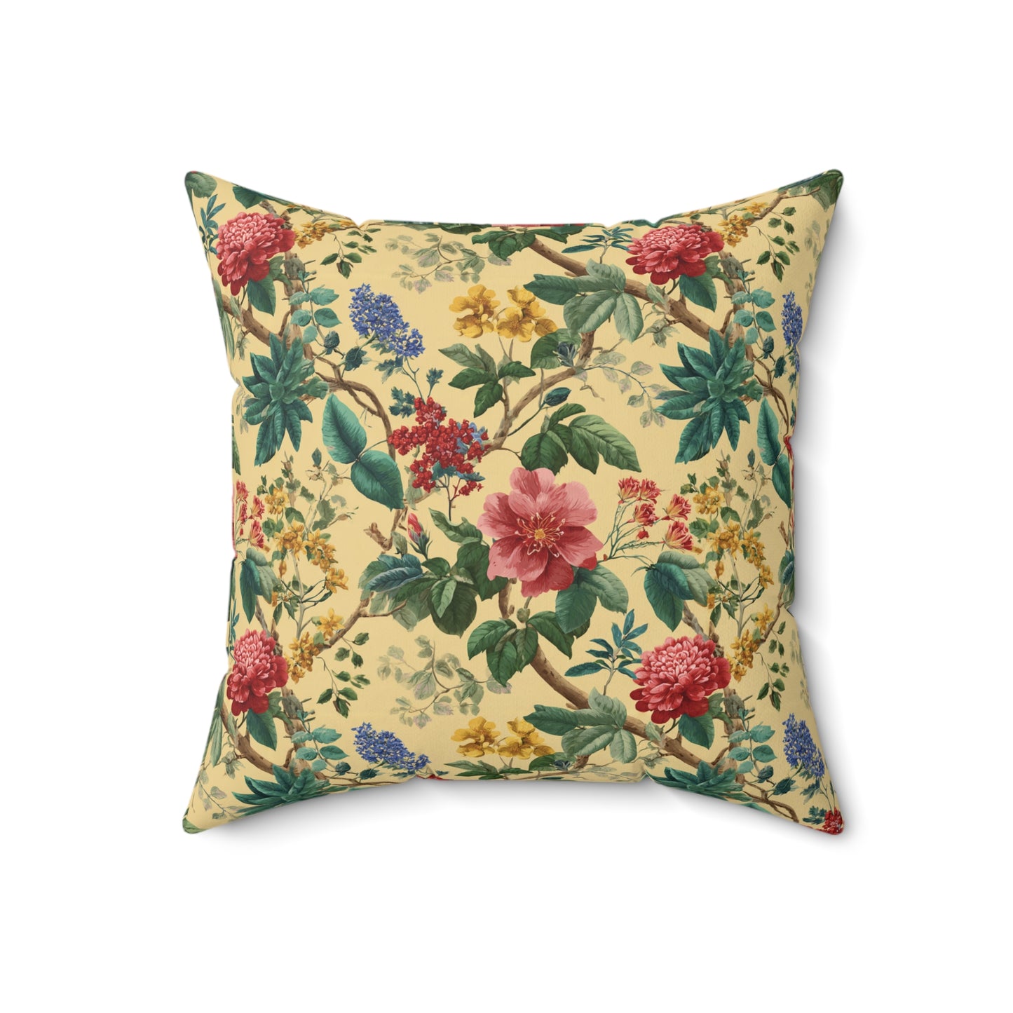 Vintage Floral Pattern Spun Polyester Square Pillow | Botanical Throw Pillow