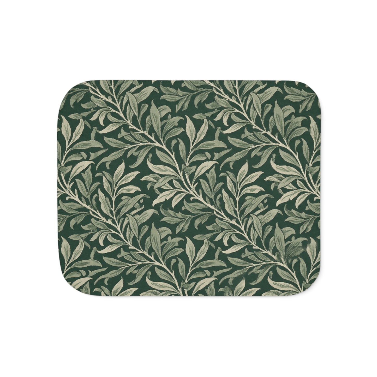 Green Botanical Olive Leaf Pattern Sherpa Blanket | Leaf Vine Throw