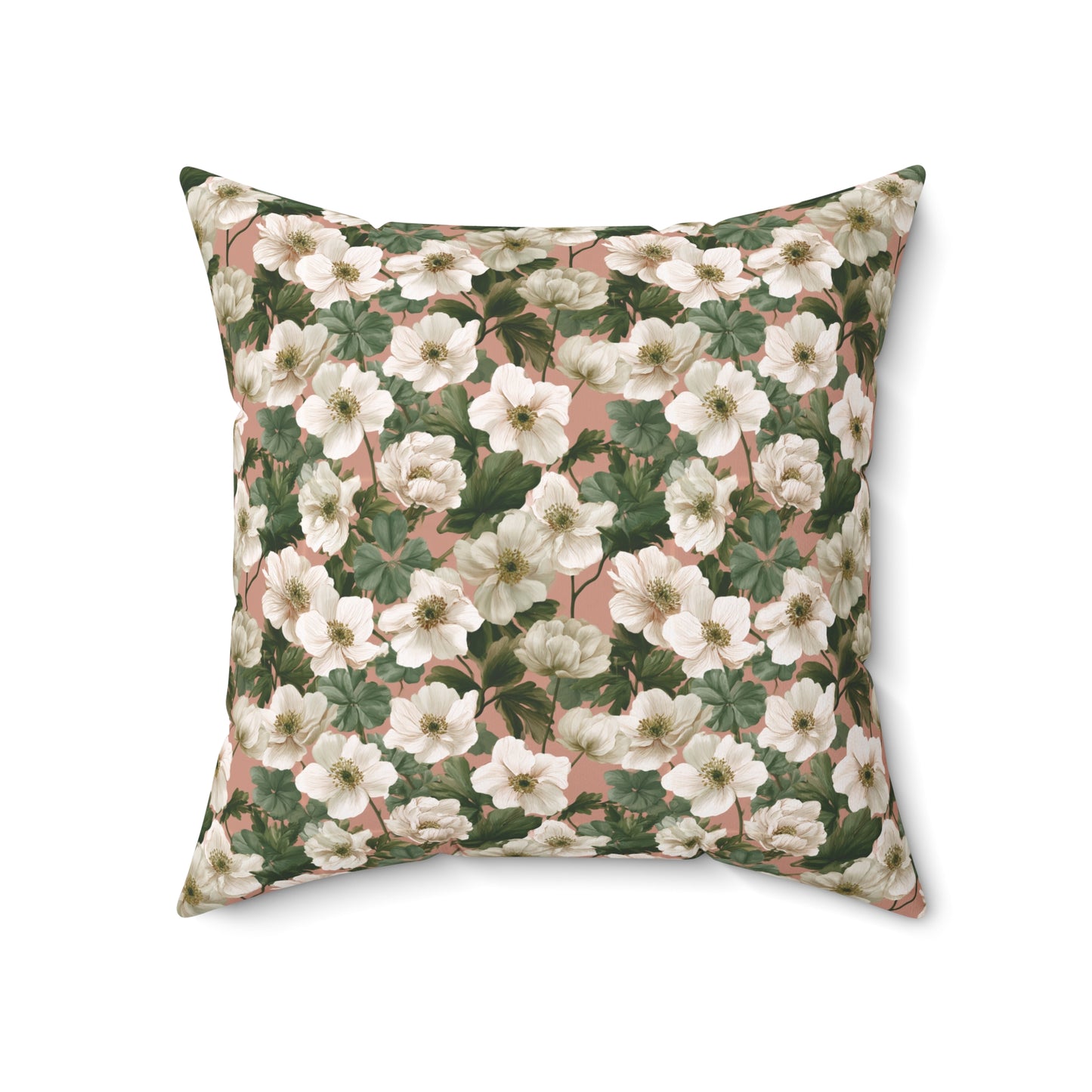Vintage Floral Pattern Pillow | Square Throw Pillow, Botanical White Anemone Flowers Design