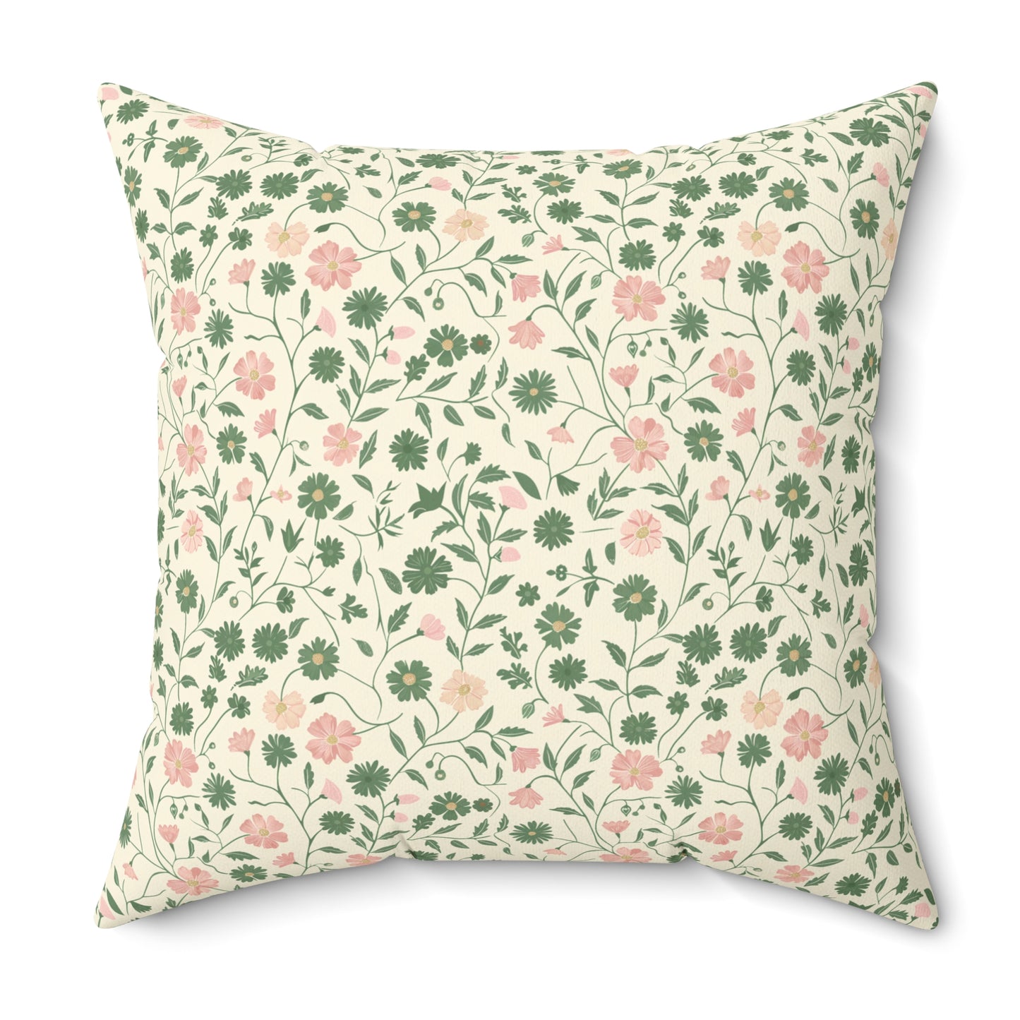 Pink Rose Vine Pattern Pillow | Square Decorative Throw Pillow