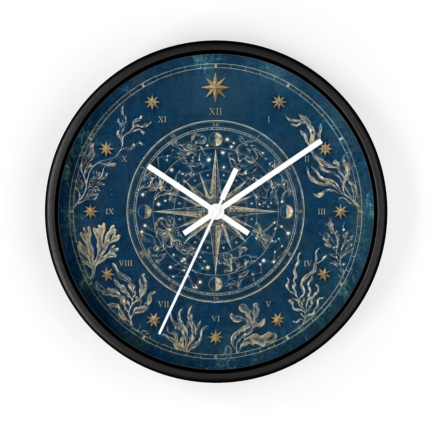 Celestial Star Map Wall Clock | Nautical Seaweed Art, Dark Academia Decor