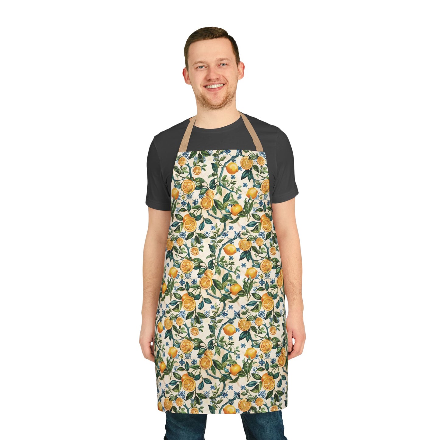 Citrus Lemon Blossom Apron | Kitchen Apron with Floral Fruit Pattern