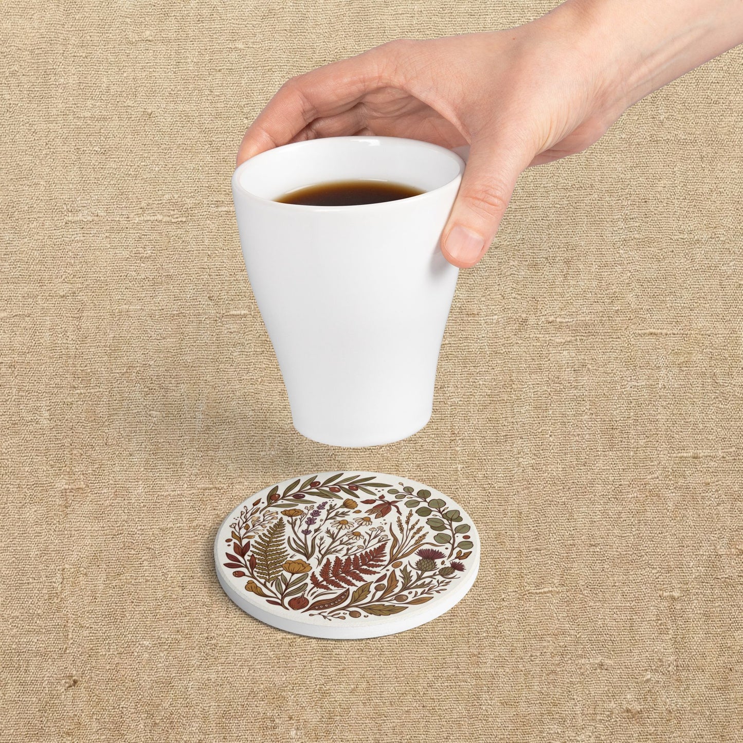 Autumn Wildflower Wreath Ceramic Coaster