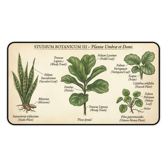 Vintage Botanical Plant Illustration Desk Mat | Calathea | Ficus | Snake Plant | Chinese Money Plant