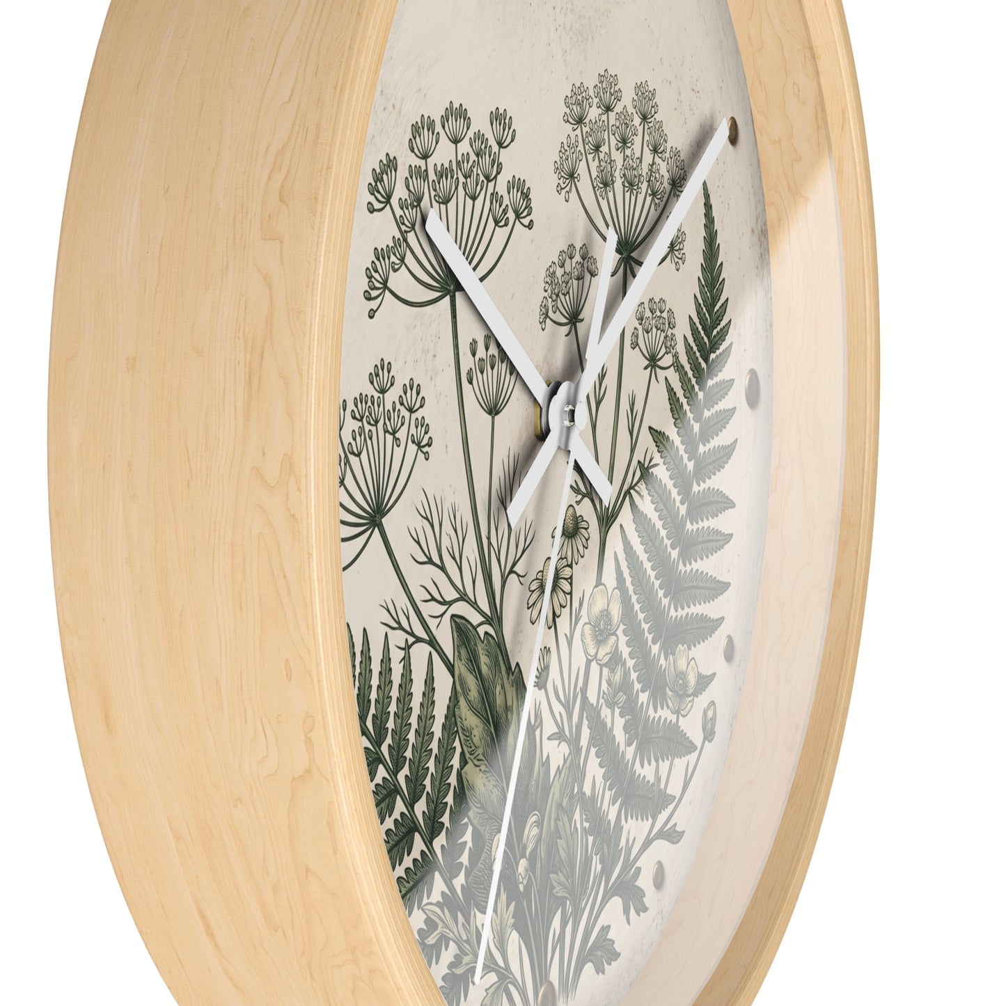 Vintage Botanical Fern Art Wall Clock | Herb Illustration Clock