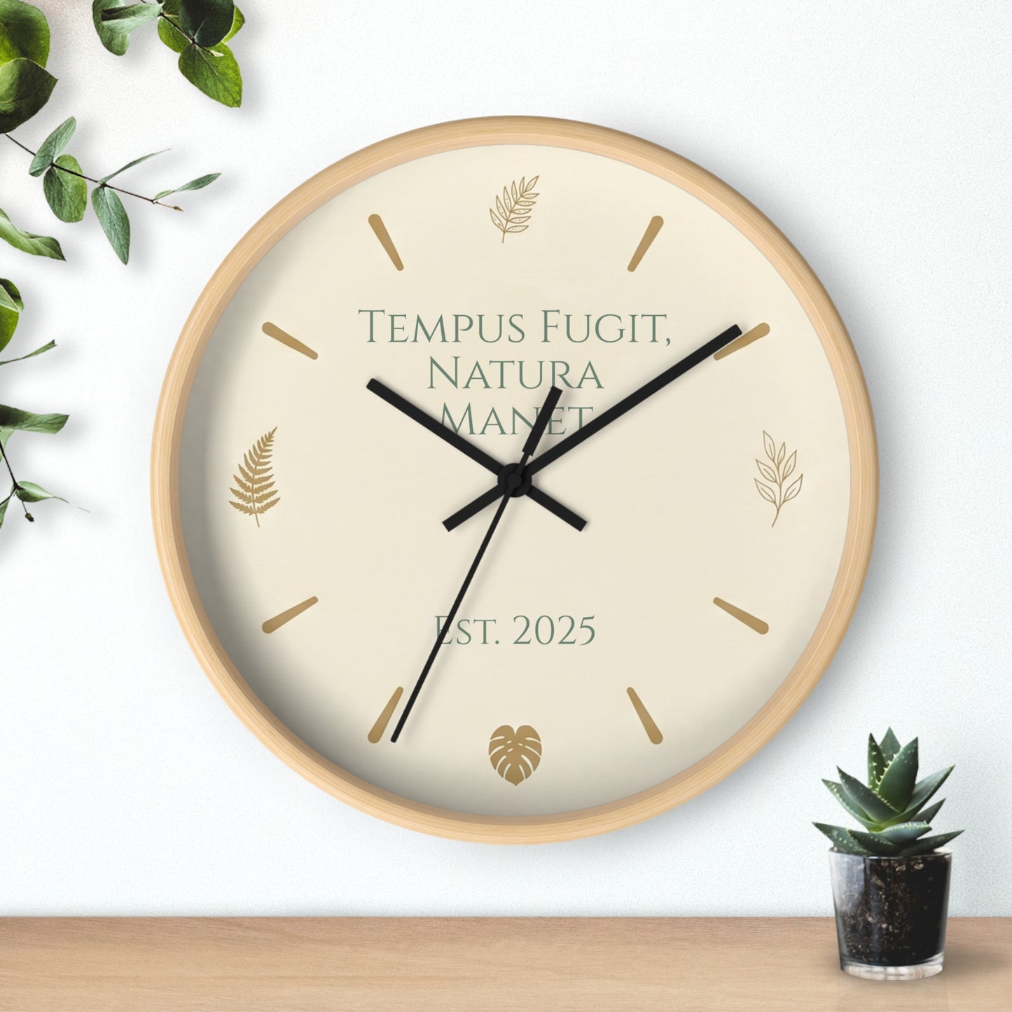 Custom Botanical Clock - Minimalist Fern Monstera Wall Decor - Personalized Timepiece