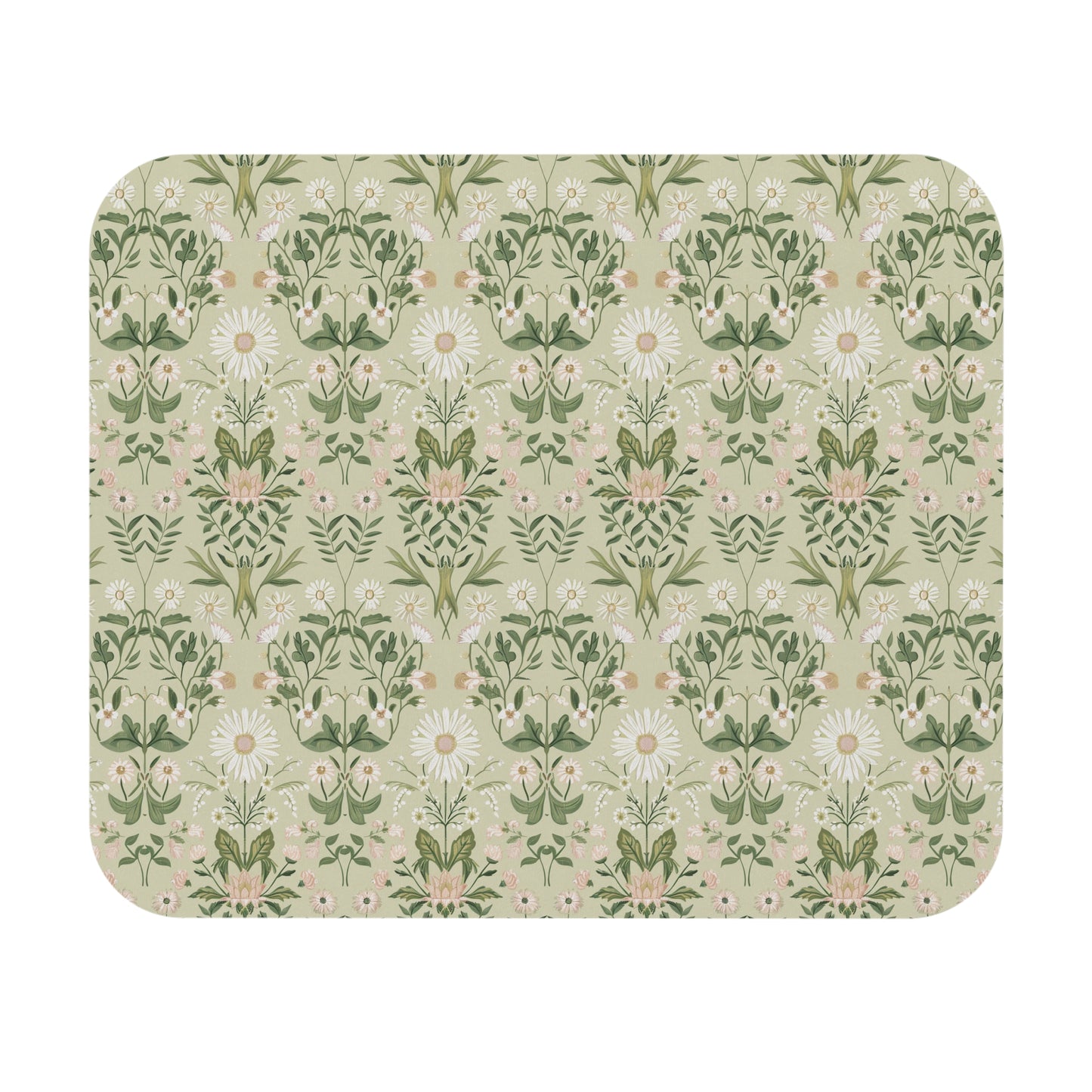 Vintage Daisy Floral Mouse Pad | Green Botanical Pattern