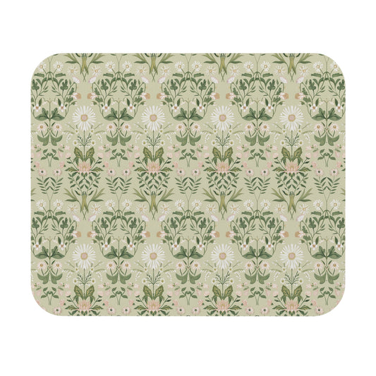 Vintage Daisy Floral Mouse Pad | Green Botanical Pattern