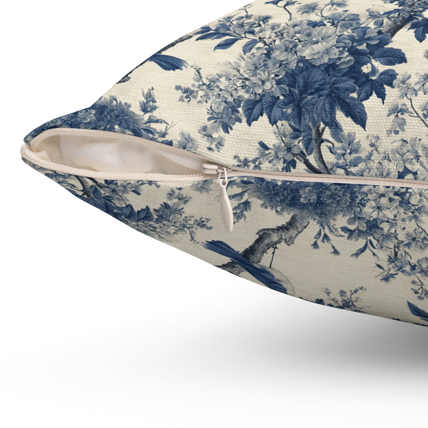 Blue Toile de Jouy Bird Pattern Pillow | Decorative Square Pillow