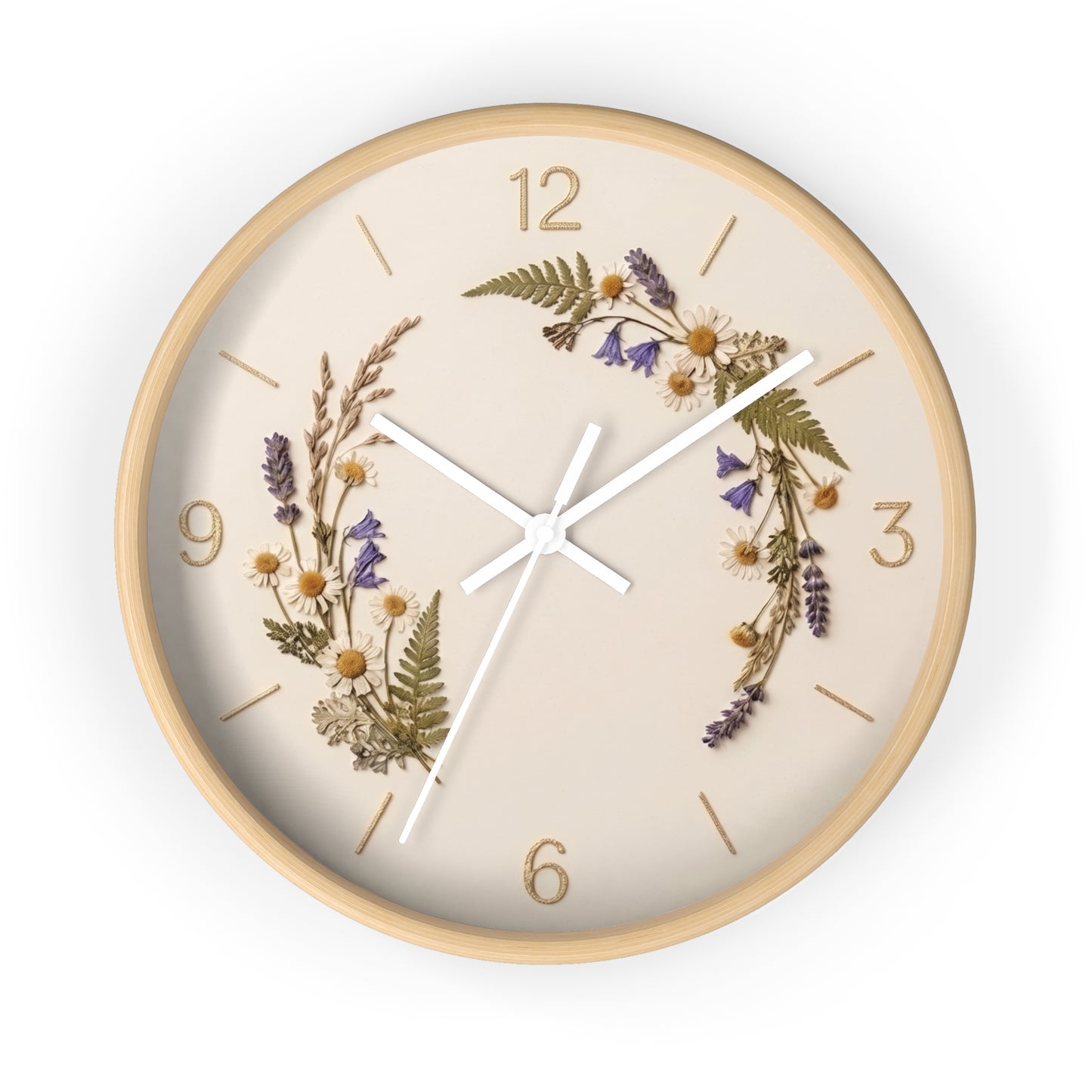 Wildflower Wreath Minimalist Wall Clock | Botanical Floral Timepiece