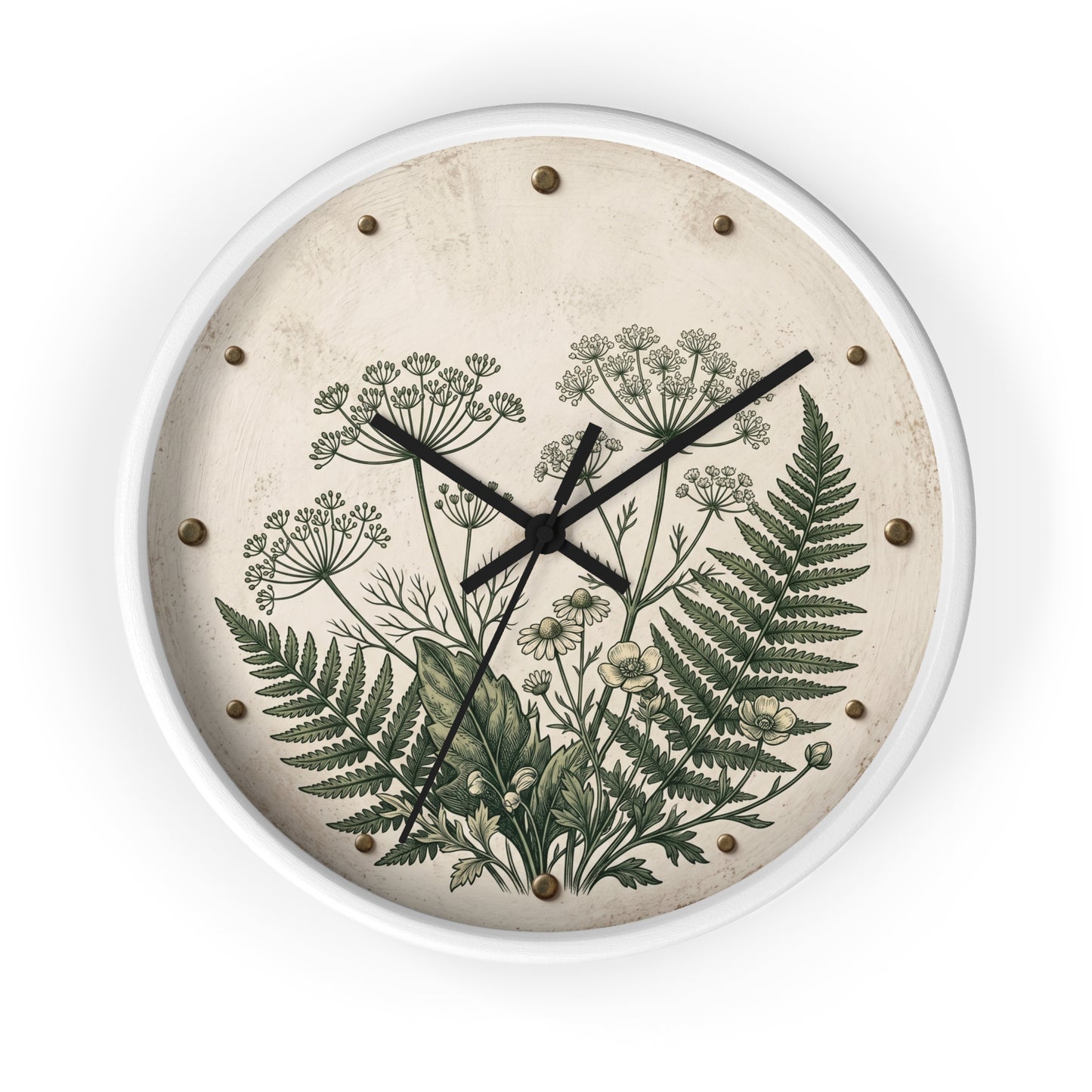 Vintage Botanical Fern Art Wall Clock | Herb Illustration Clock