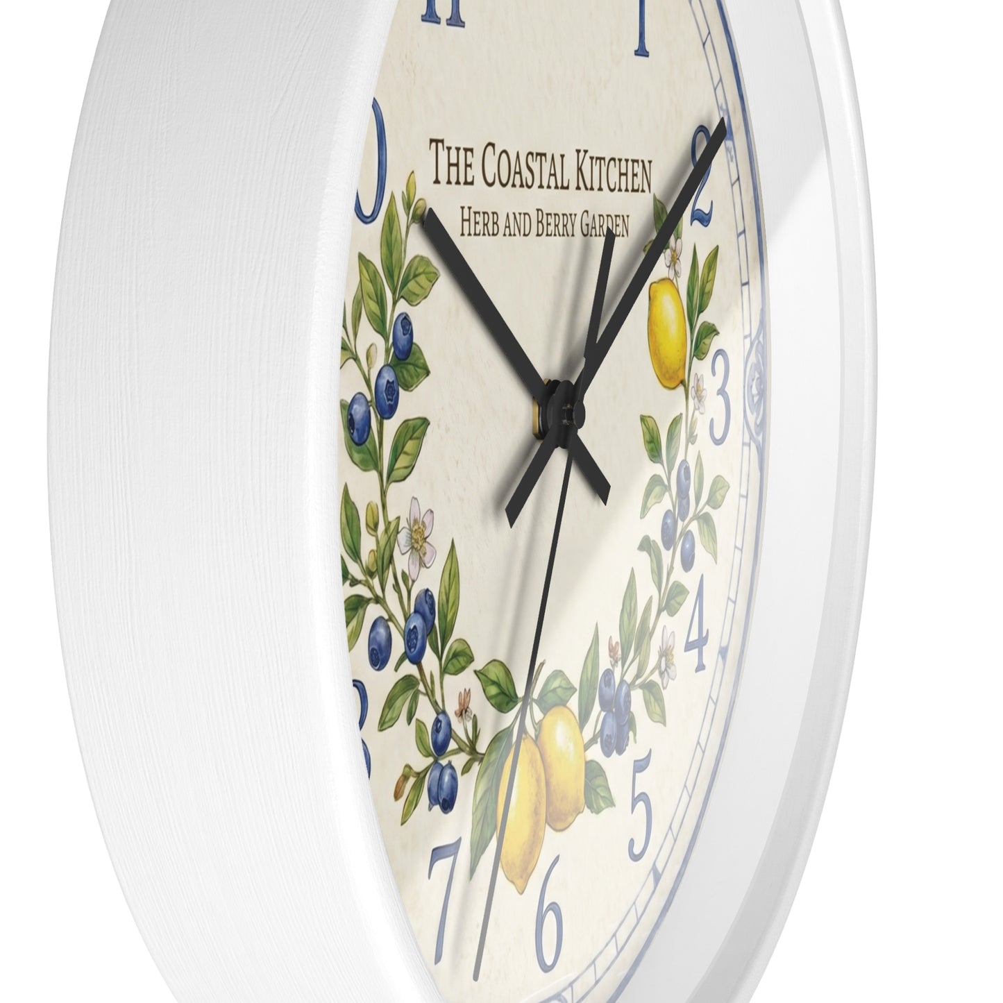 Lemon & Blueberry Wreath Wall Clock | Coastal Kitchen Herb Garden
