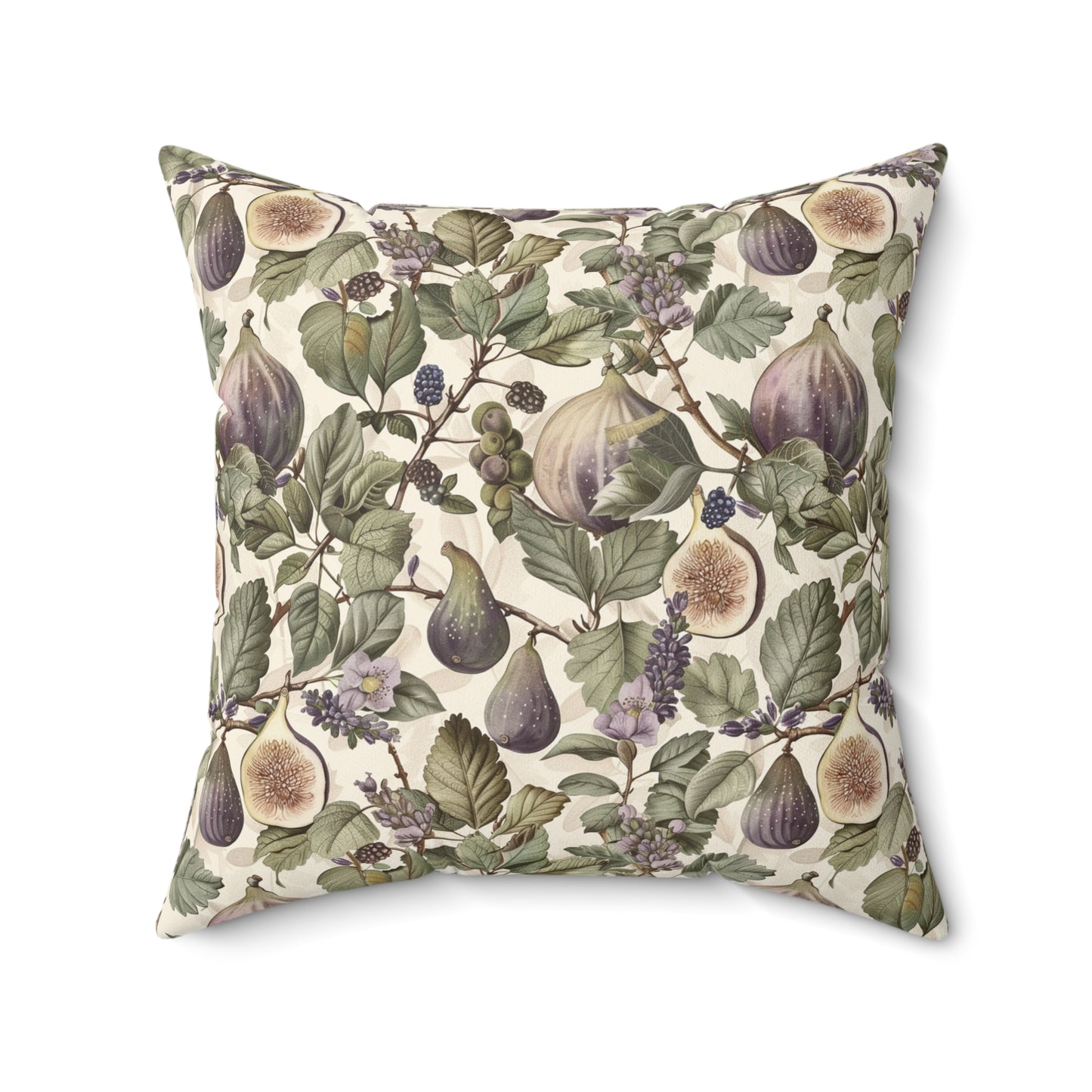 Vintage Fig Botanical Pillow | Square Throw Pillow, Fruit Foliage Pattern