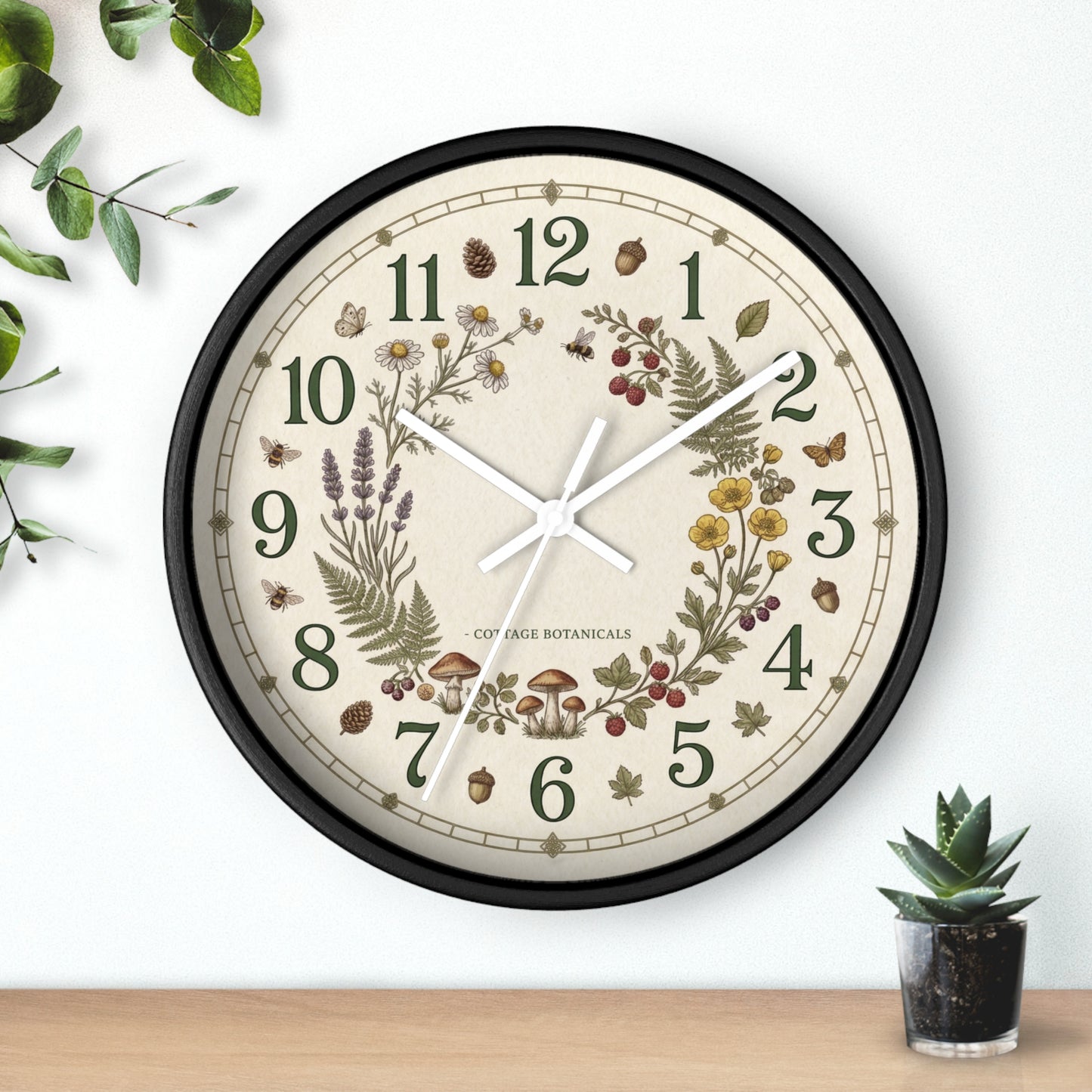 Botanical Wreath Wall Clock | Cottage Floral Timepiece