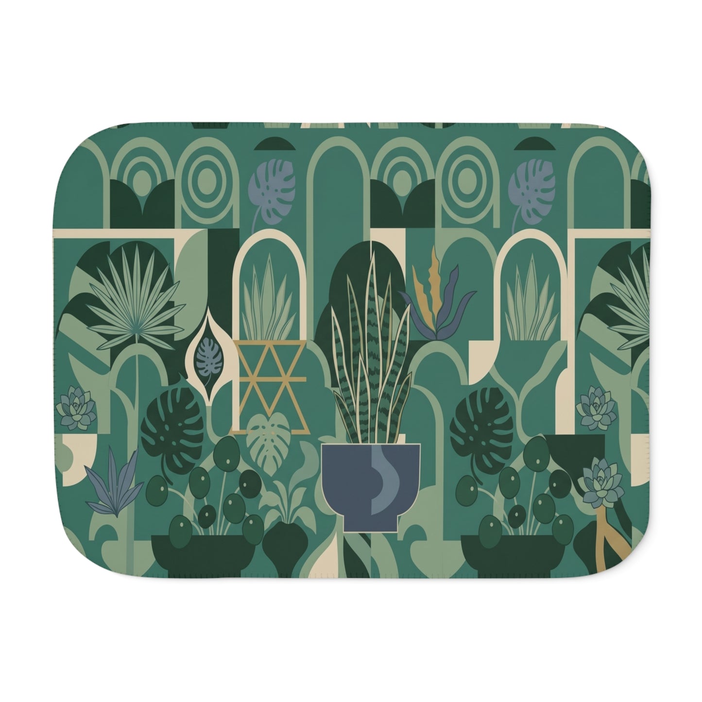 Indoor Plant Pattern Sherpa Blanket | Green Botanical Houseplant Design