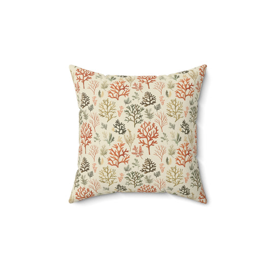 Coral Reef Pattern Pillow | Square Throw Pillow, Coastal Home Decor